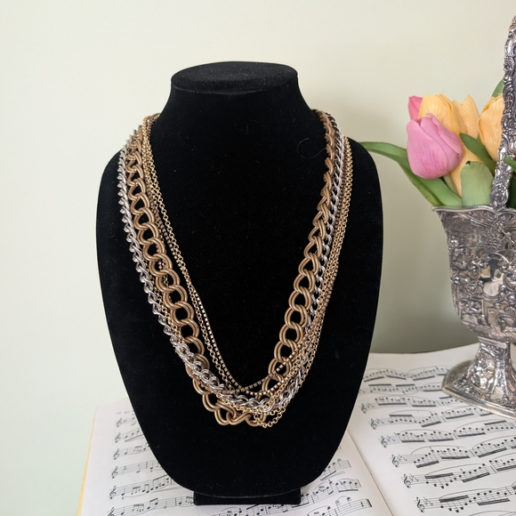 Chunky Muli Chain Gold and Silver Layered Necklace - Picture 2 of 7